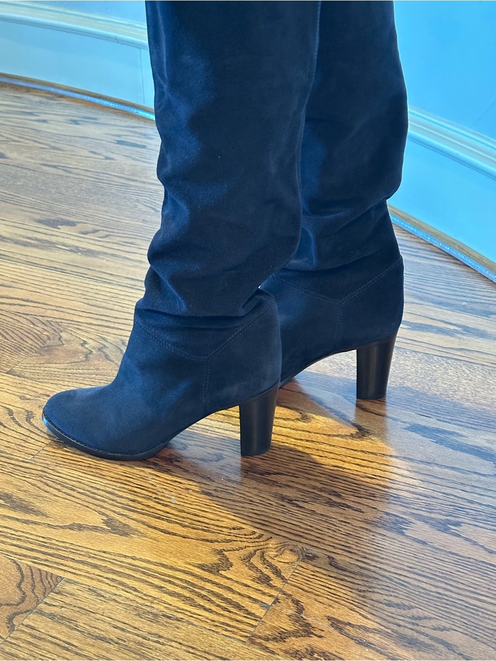 L'AUTRE CHOSE Navy Over the Knee Suede Pull-on Boots Red Sole NWOT Size 40🌸